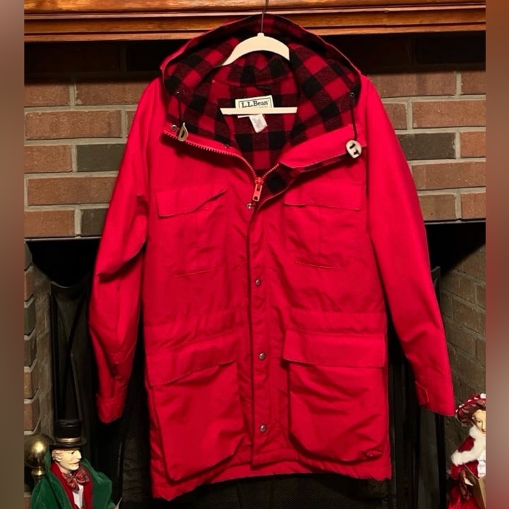 S Vintage L.L Bean plaid wool lined all weather MADE IN USA jacket coat parka